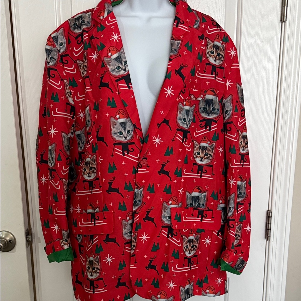 Holiday Time Red Cat Print Blazer